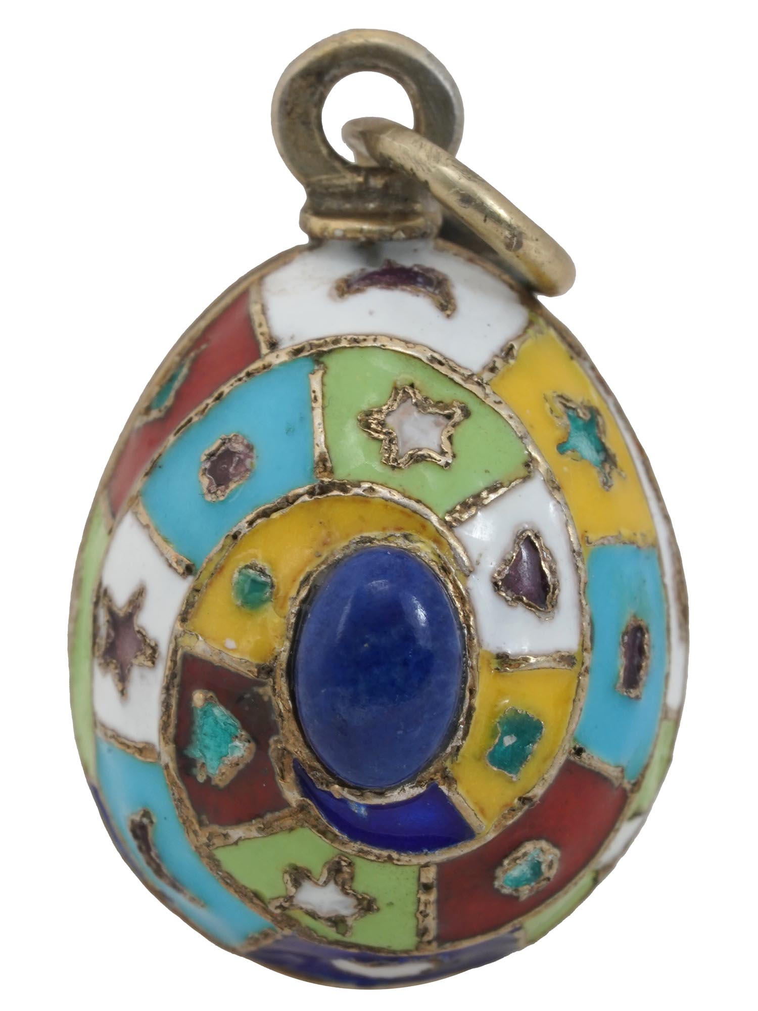 RUSSIAN GILT SILVER CLOISONNE ENAMEL EGG PENDANT PIC-1